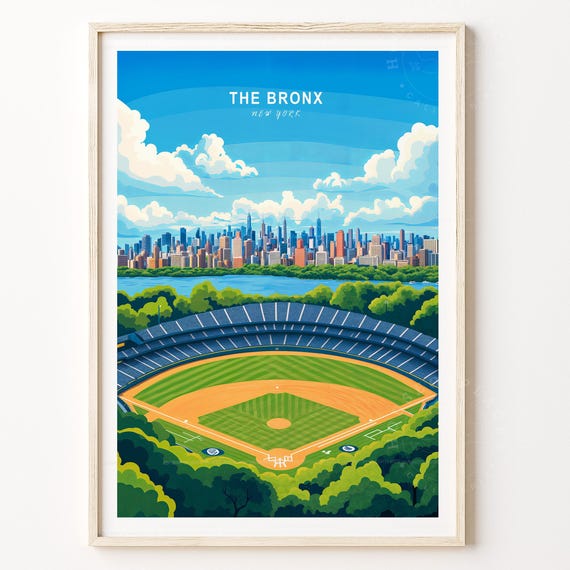 The Bronx New York Baseball Stadium Skyline Illustrated Sports Poster