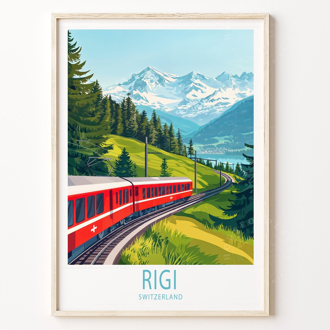Rigi Switzerland Red Cogwheel Train Alpine Summer Travel Poster