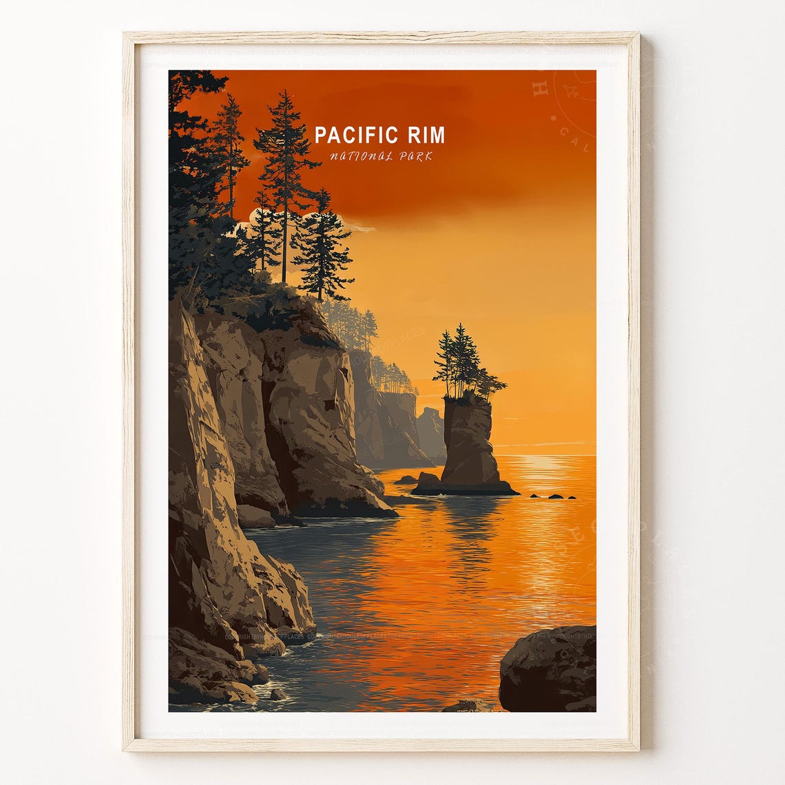 Pacific Rim National Park Golden Sunset Cliffs Ocean Travel Poster