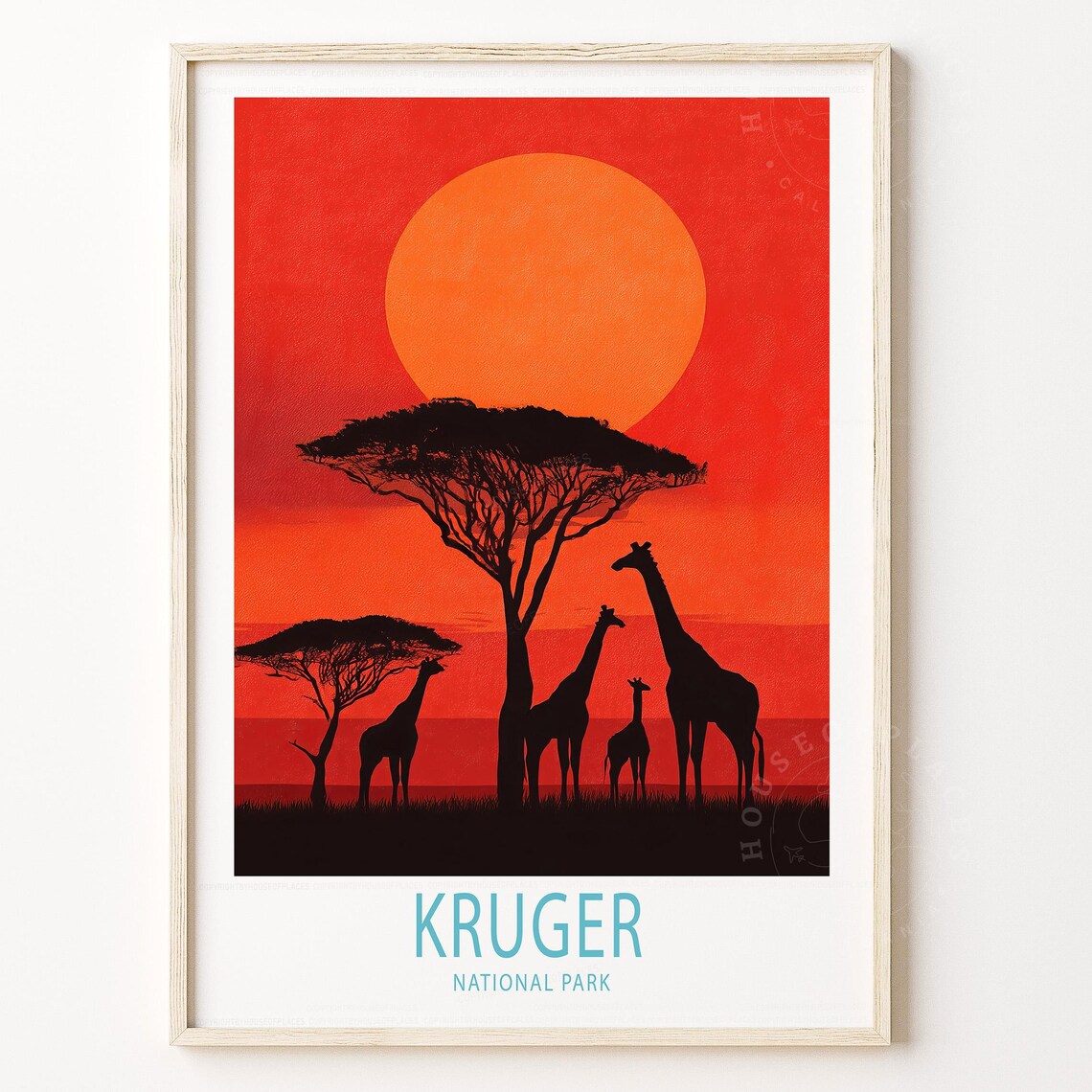 Kruger National Park Giraffe Sunset Safari Silhouette Travel Art Poster