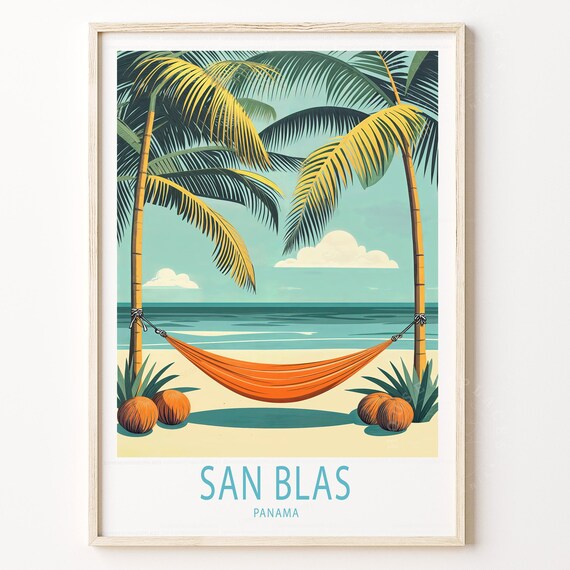 San Blas Panama Beach Hammock Palms Ocean Tropical Travel Poster