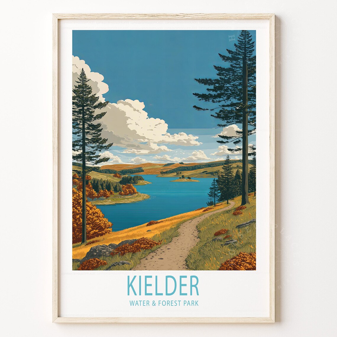 Kielder Water and Forest Park Autumn Lake Trail Travel Poster