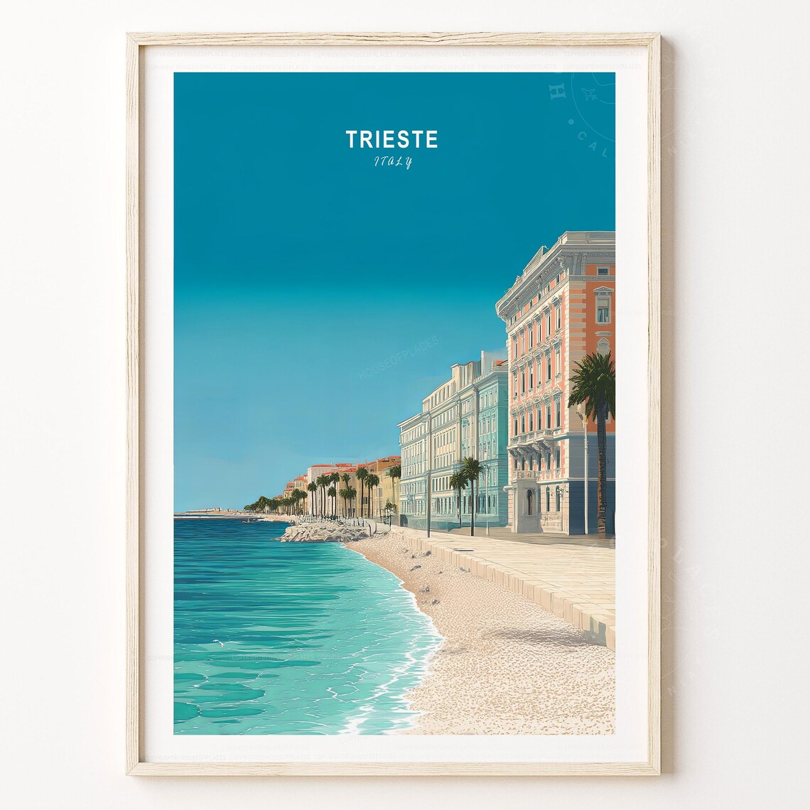 Trieste Italy Seafront Promenade Historic Buildings Travel Poster