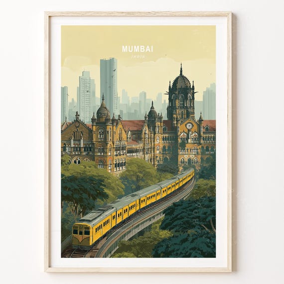 Mumbai India Travel Poster, Minimalist Wall Art