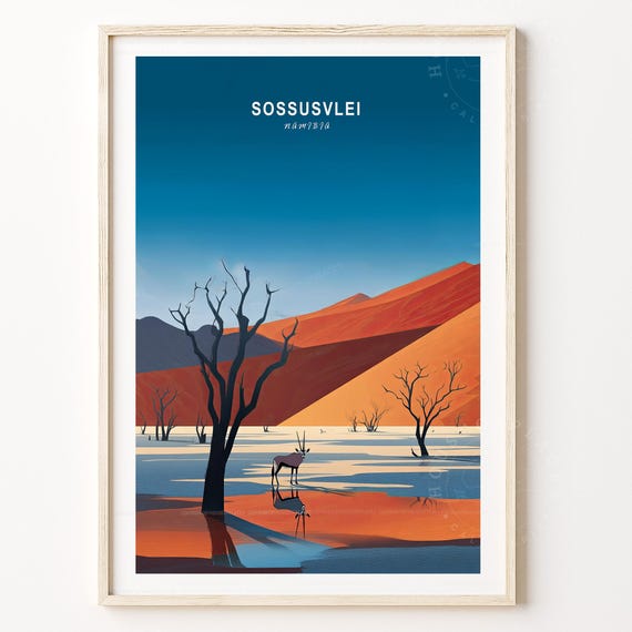 Sossusvlei Namibia Red Sand Dunes Desert Wildlife Scene Art Poster