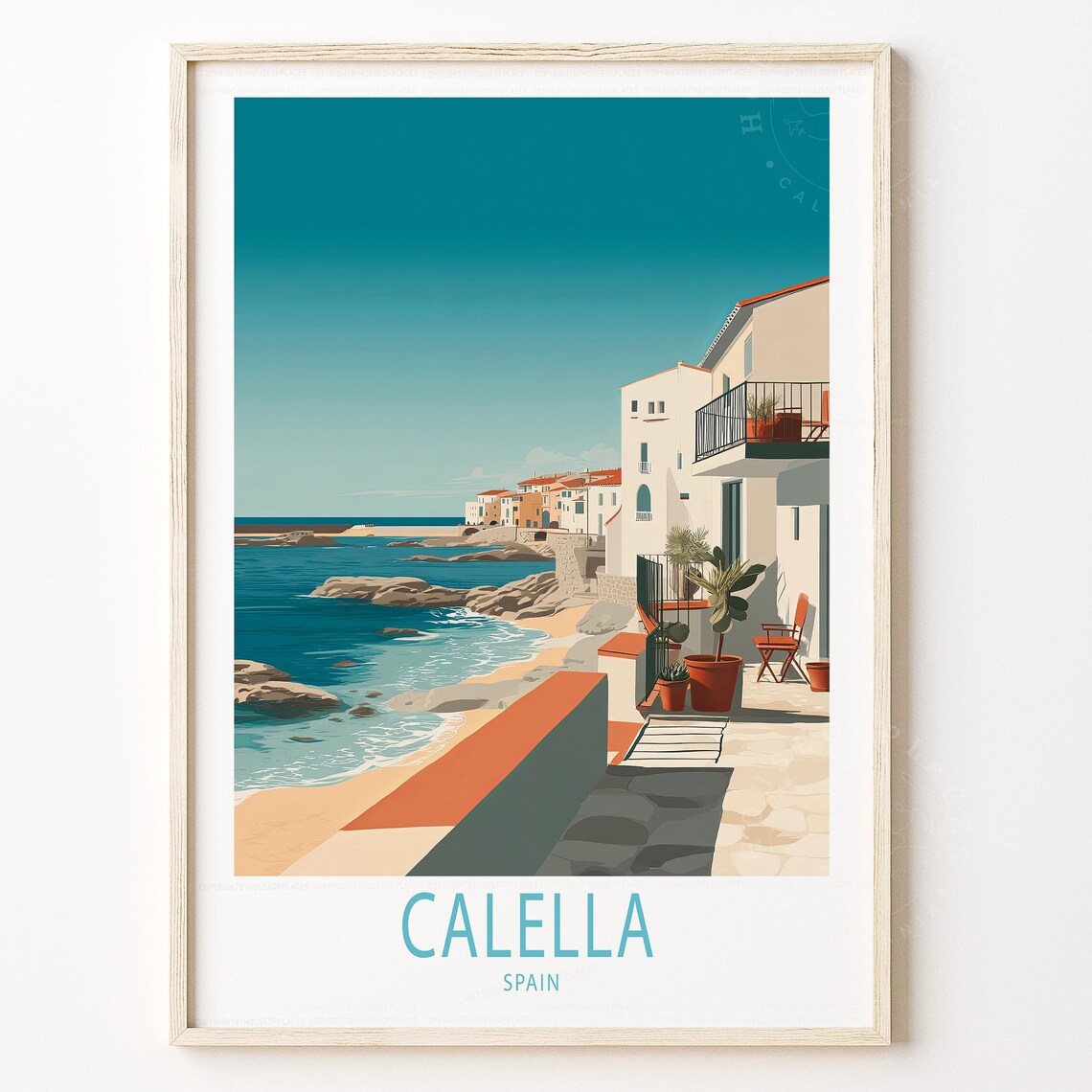 Calella Spain Seaside Terrace Rocky Coast Mediterranean Travel Poster