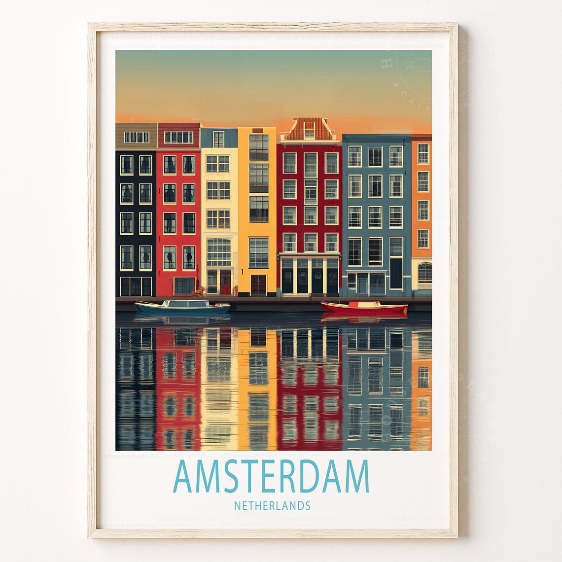 Amsterdam Netherlands Colorful Canal Houses Water Reflection Poster