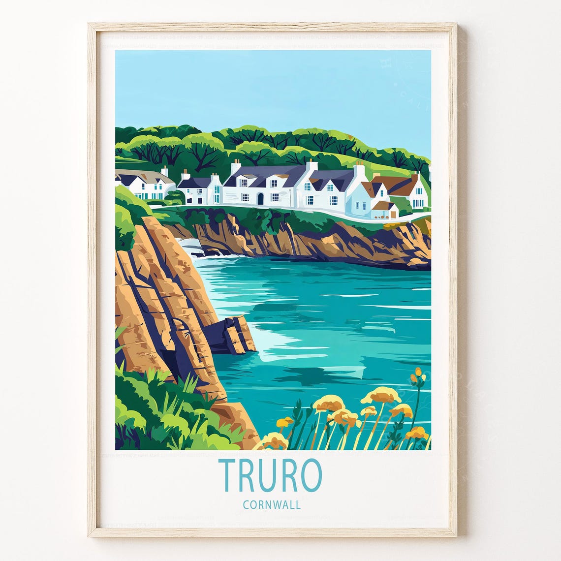 Truro Cornwall Cliffside Coastal Village Sea View Travel Poster