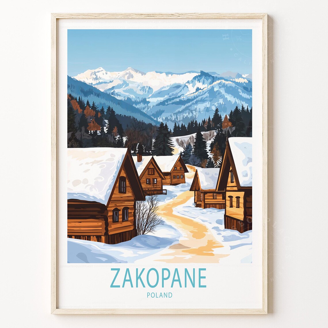 Zakopane Poland Snowy Scenic Mountain Village Winter Travel Poster