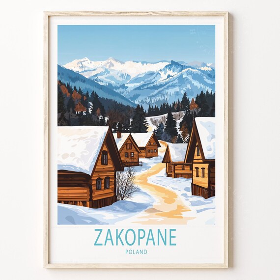 Zakopane Poland Snowy Scenic Mountain Village Winter Travel Poster