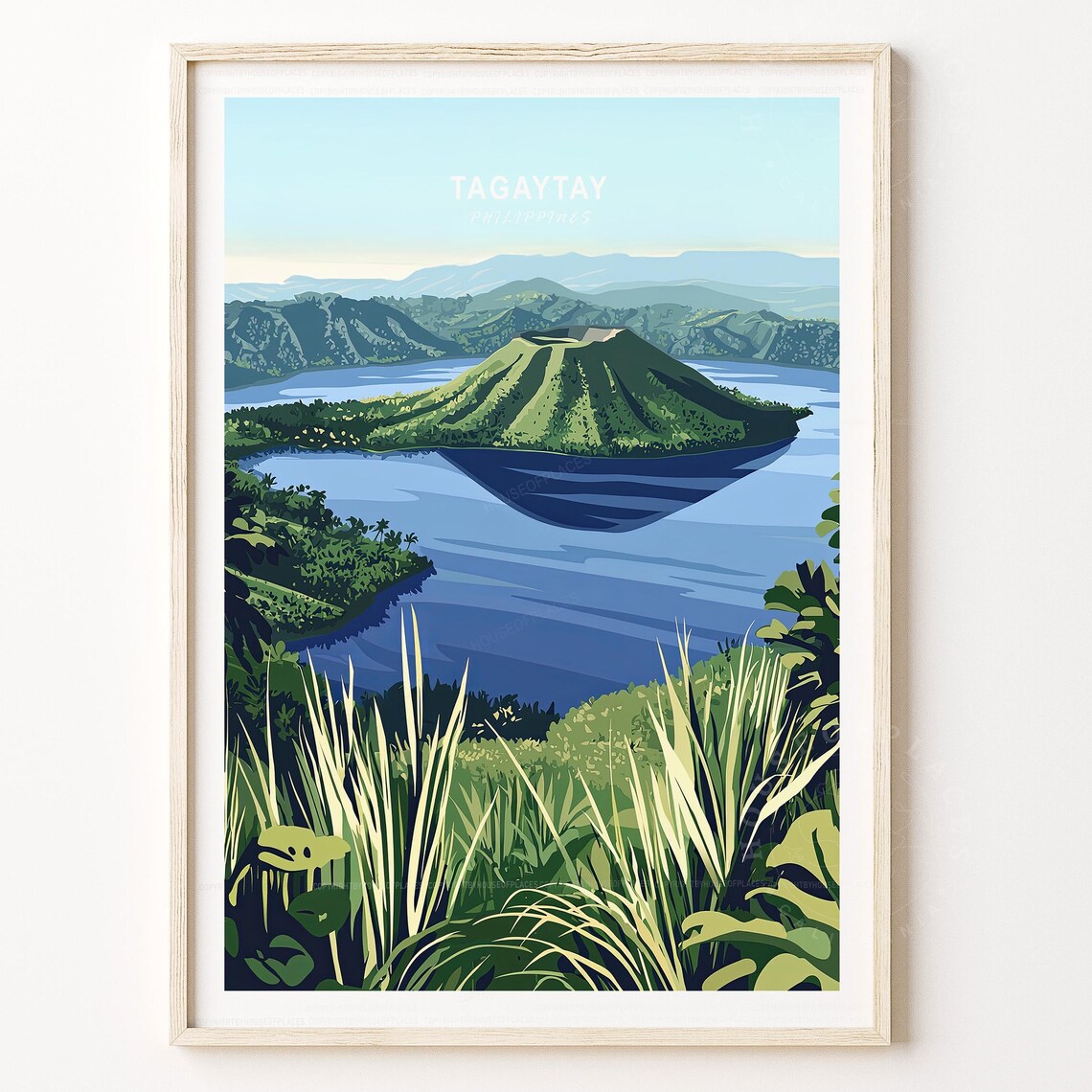 Scenic Tagaytay Philippines Taal Volcano Lake Vintage Travel Poster