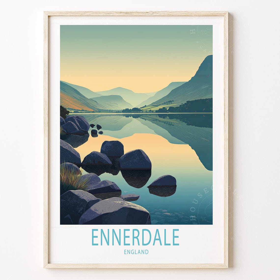 Ennerdale England Travel Poster Sunset Tarn Mountain Reflection Art
