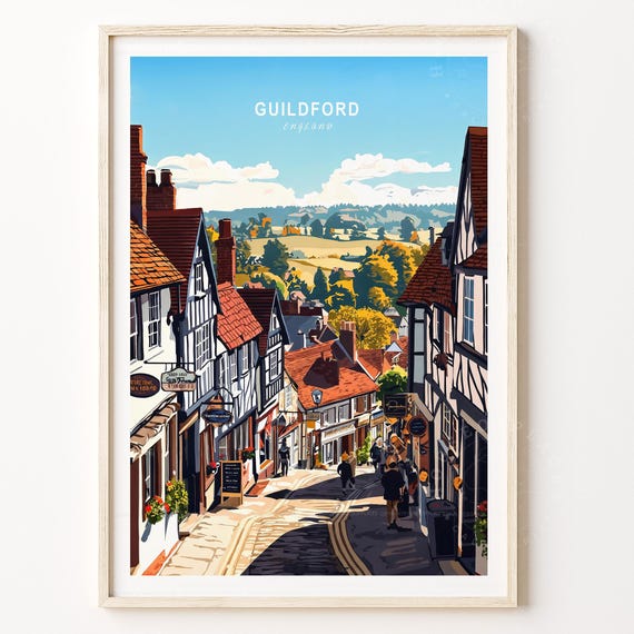 Guildford England Historic High Street Travel Poster Shop Art