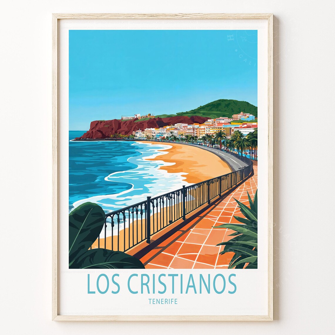 Los Cristianos Tenerife Seafront Promenade Beach View Travel Poster