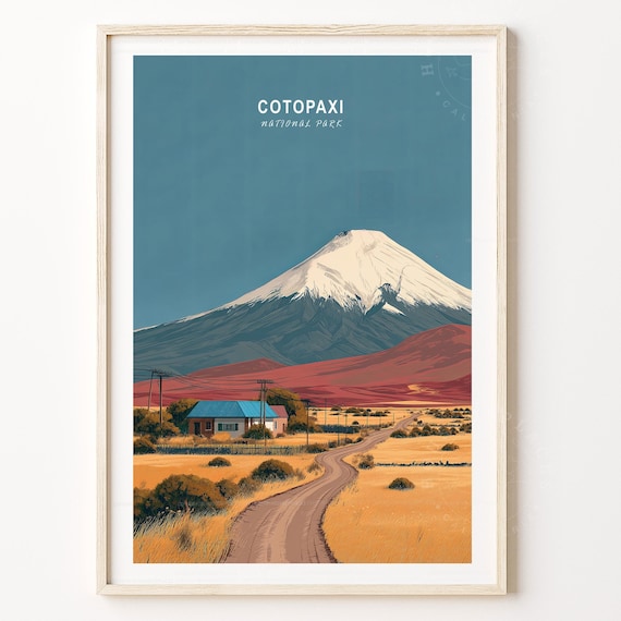 Cotopaxi National Park Minimalist Volcano Road Trip Travel Poster Ecuador Decor