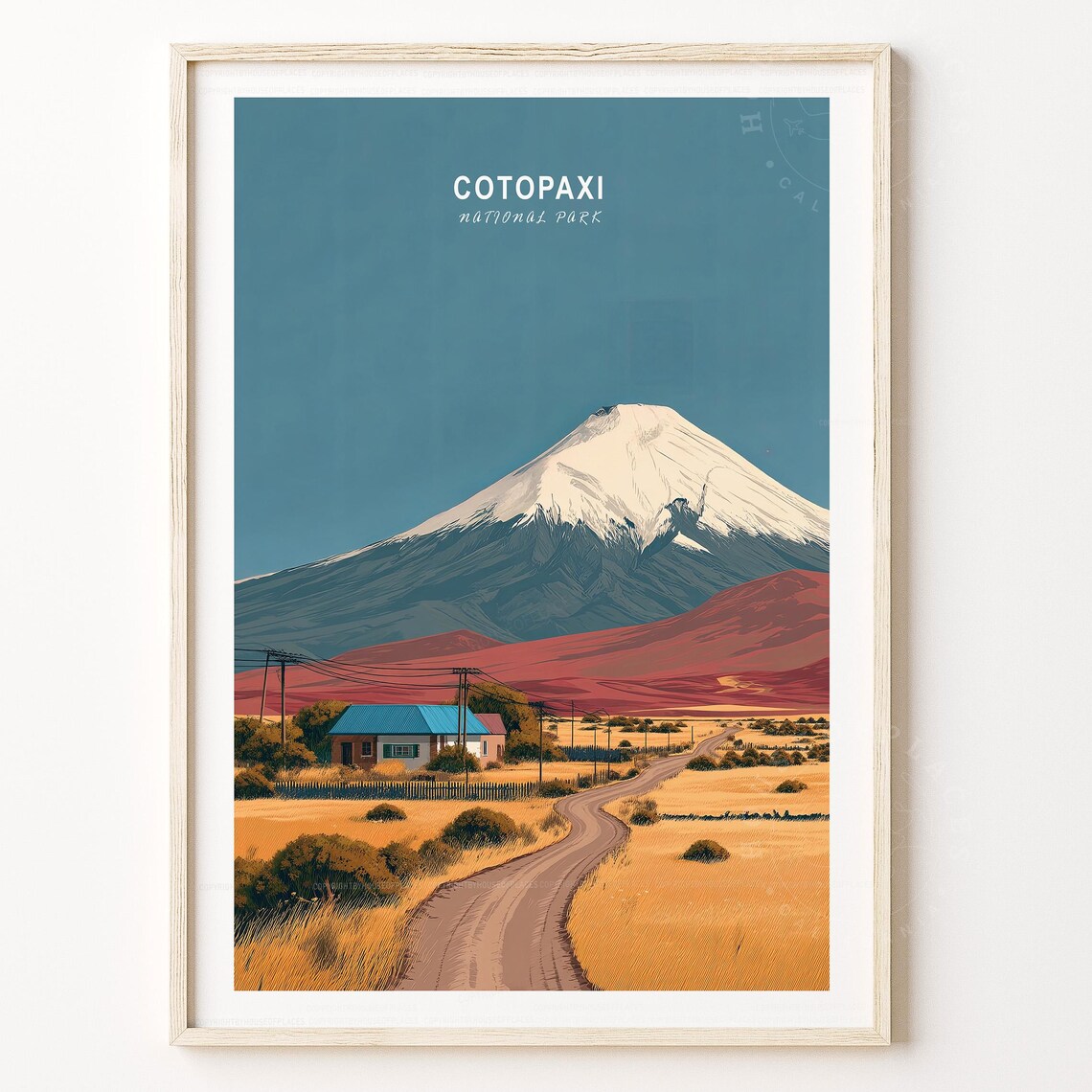 Cotopaxi National Park Minimalist Volcano Road Trip Travel Poster Ecuador Decor