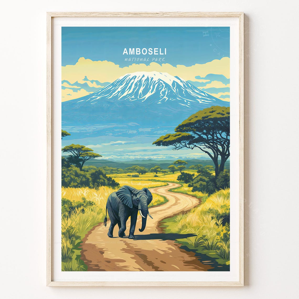 Amboseli National Park Elephant Savanna Mountain View Art Poster