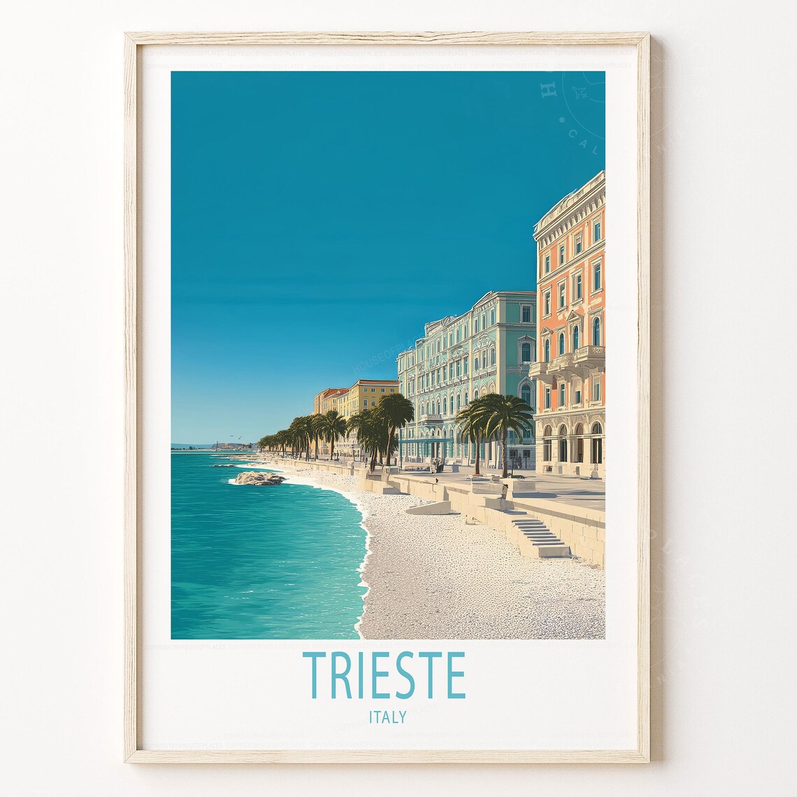 Trieste Italy Seaside Promenade Palms Turquoise Sea Travel Poster