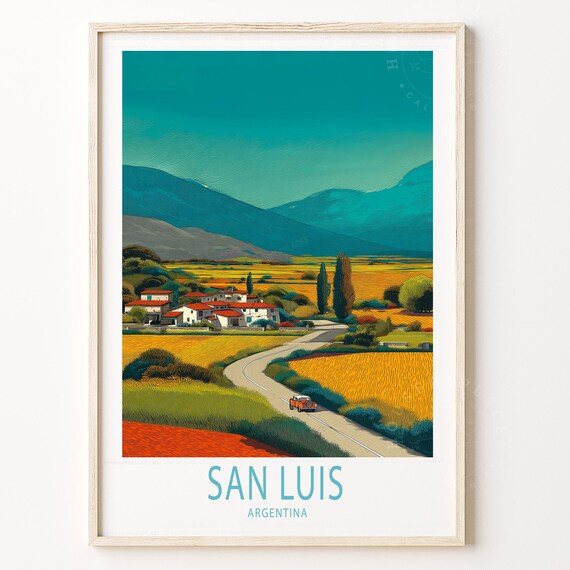 San Luis Argentina Rural Village Golden Fields Vintage Travel Poster