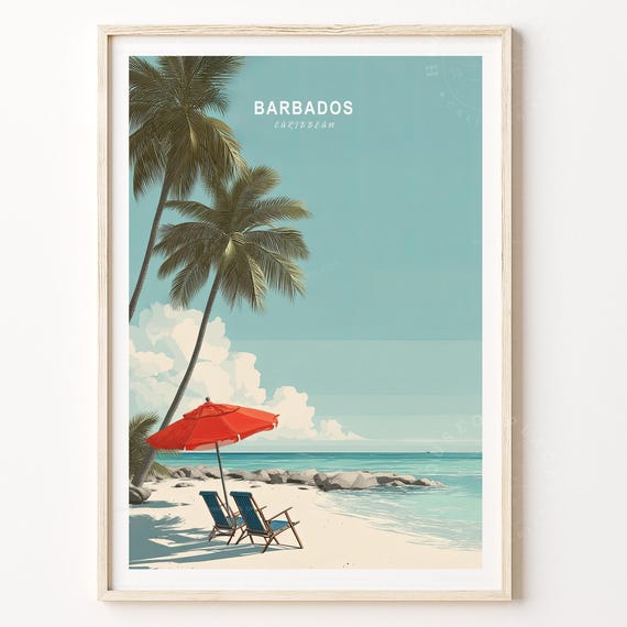 Barbados Travel Poster Caribbean Print Wall Art Minimalist Wedding Gifts
