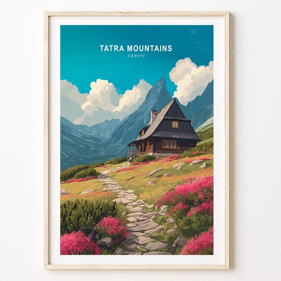 Tatra Mountains Europe Alpine Cabin Valley Clouds Travel Poster