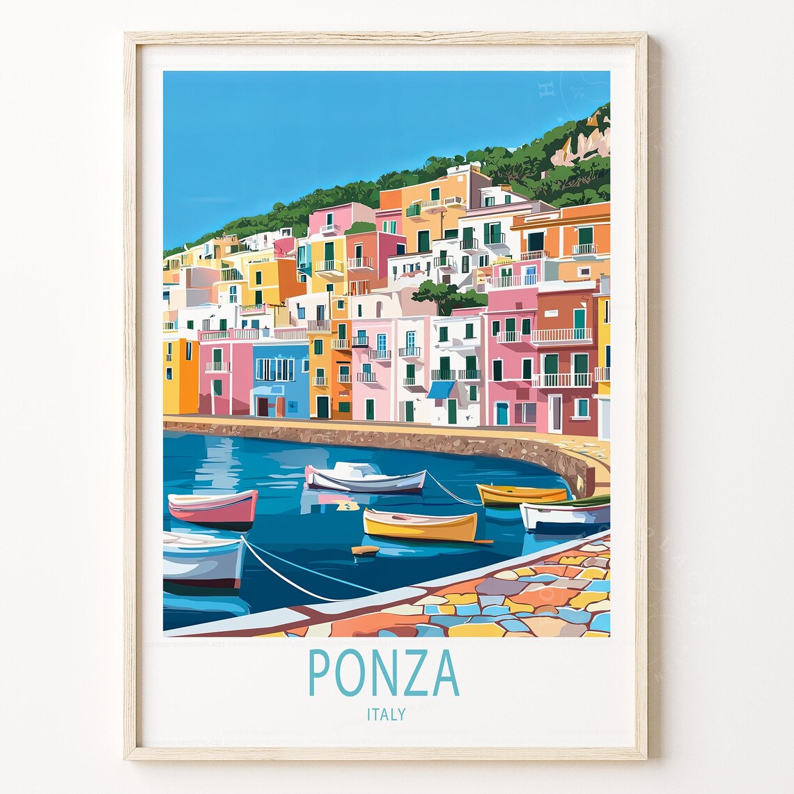 Ponza Italy Colorful Harbor Town Boats Coastal Village Poster