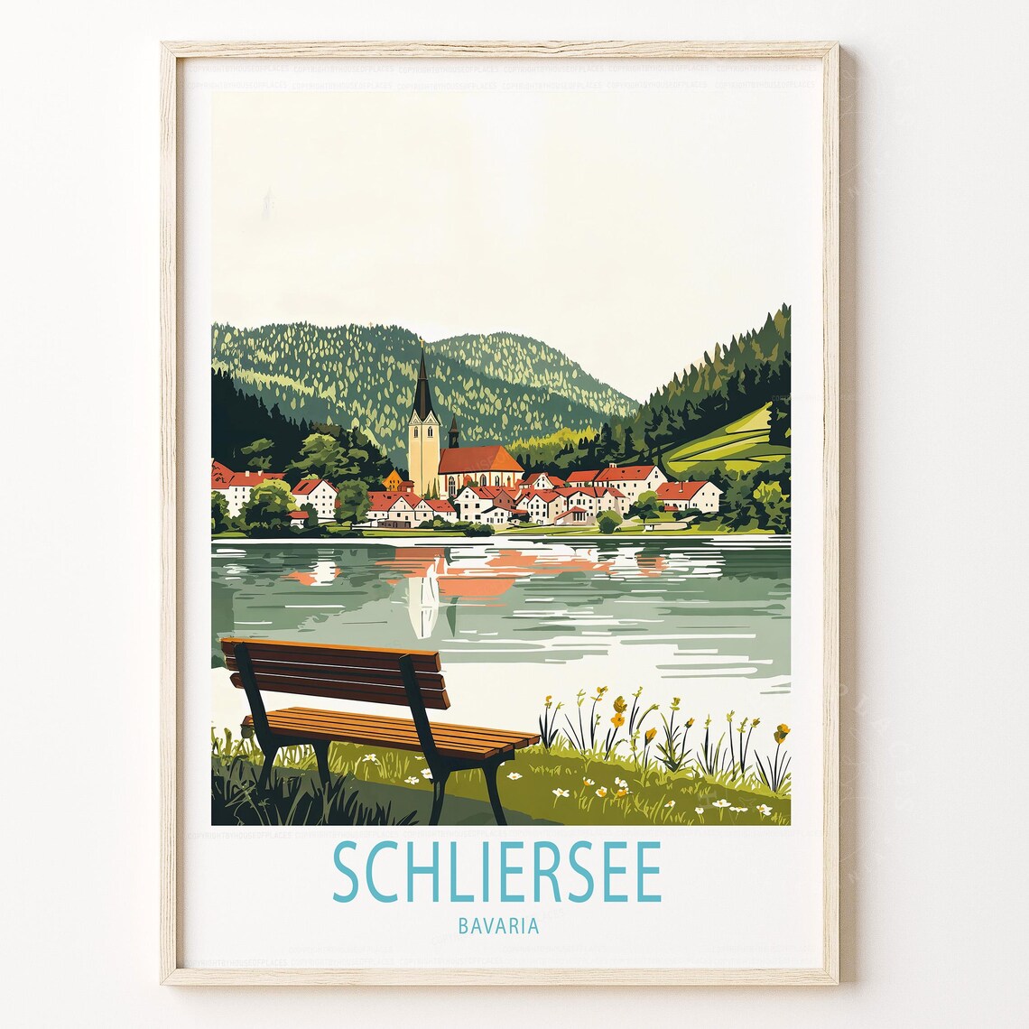 Schliersee Bavaria German Lake Church Village Alpine Travel Poster