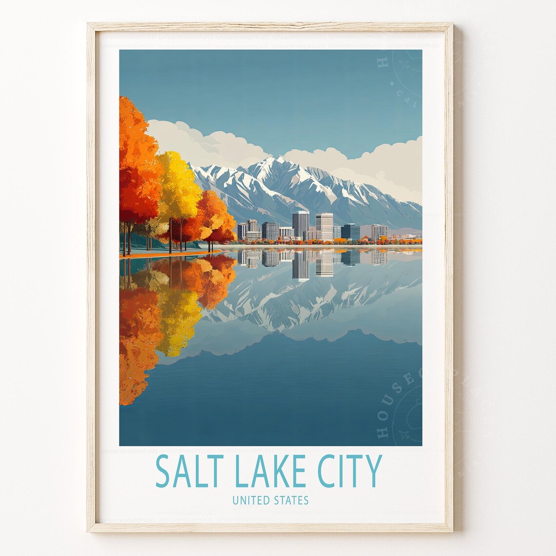 Salt Lake City United States Vintage Autumn Skyline Travel Poster