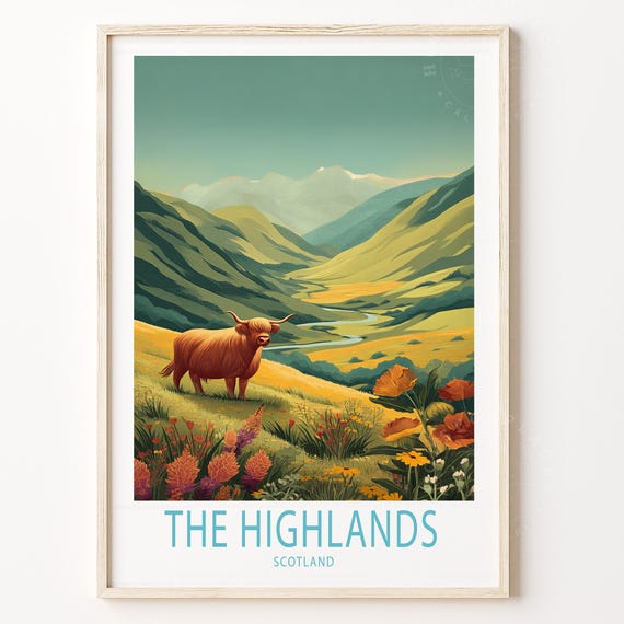 Highlands Scotland Travel Poster, Personalized Gift