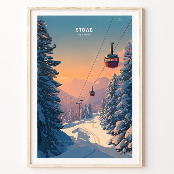 Stowe Vermont Travel Wall Art Winter Print Ski Poster Minimalist Housewarming Gifts