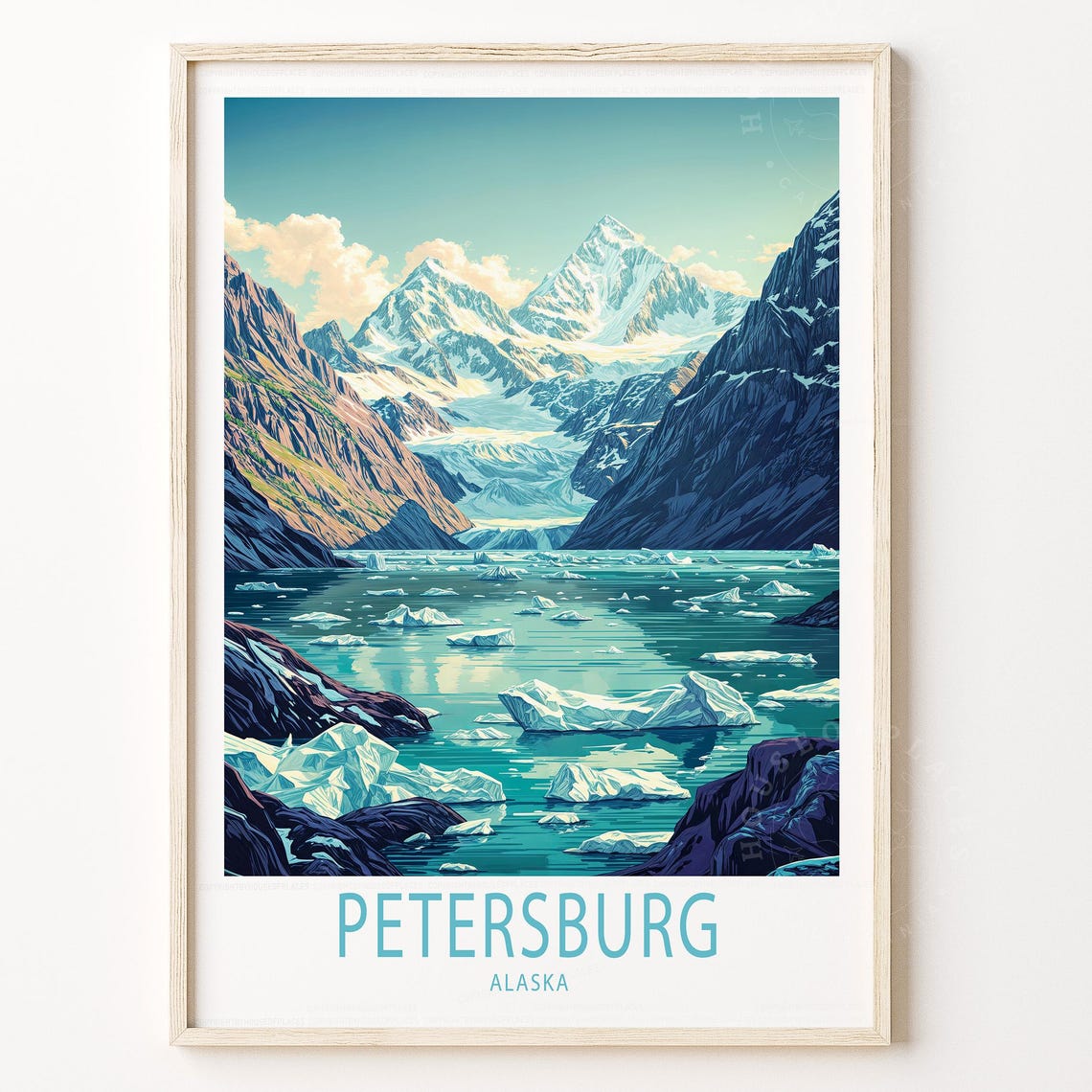 Petersburg Alaska Glacier Fjord Icebergs Snowy Peaks Travel Poster