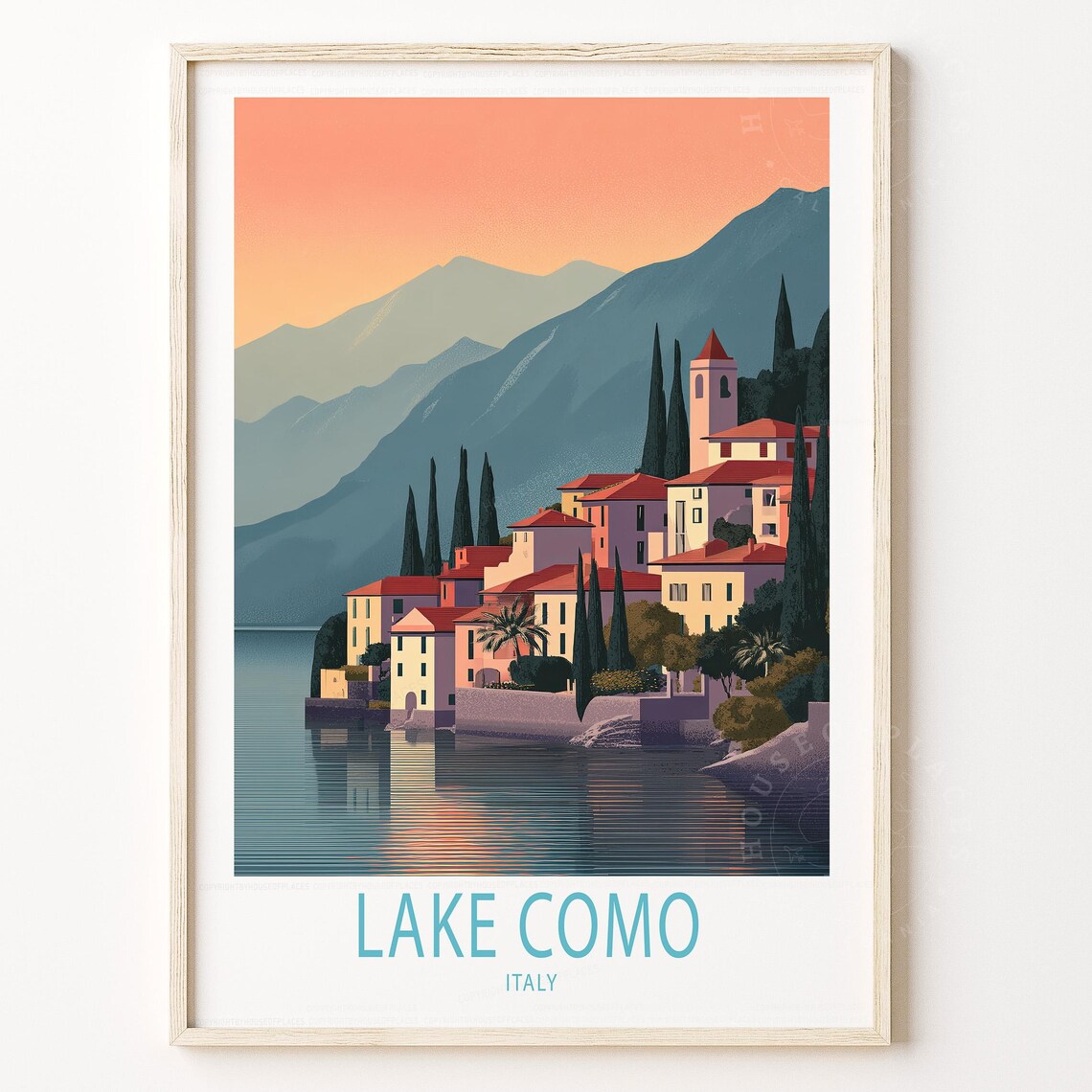 Lake Como Italy Lakeside Village Sunset Travel Poster Wall Decor