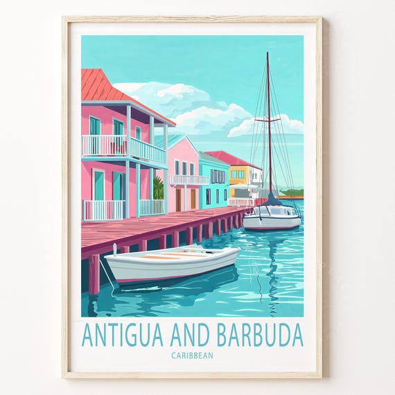 Antigua And Barbura Travel Poster Caribbean Print Wall Art Birthday Gifts