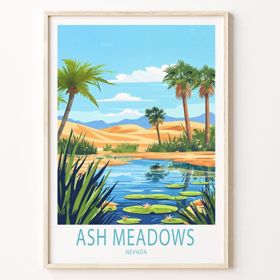 Ash Meadows Nevada Desert Oasis Palm Pond Nature Travel Poster