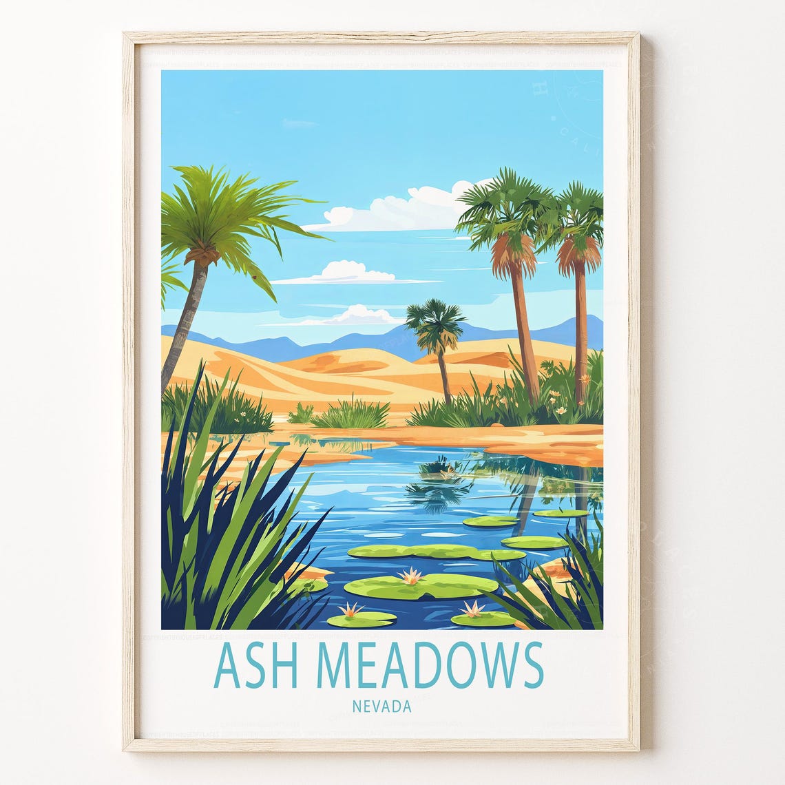 Ash Meadows Nevada Desert Oasis Palm Pond Nature Travel Poster