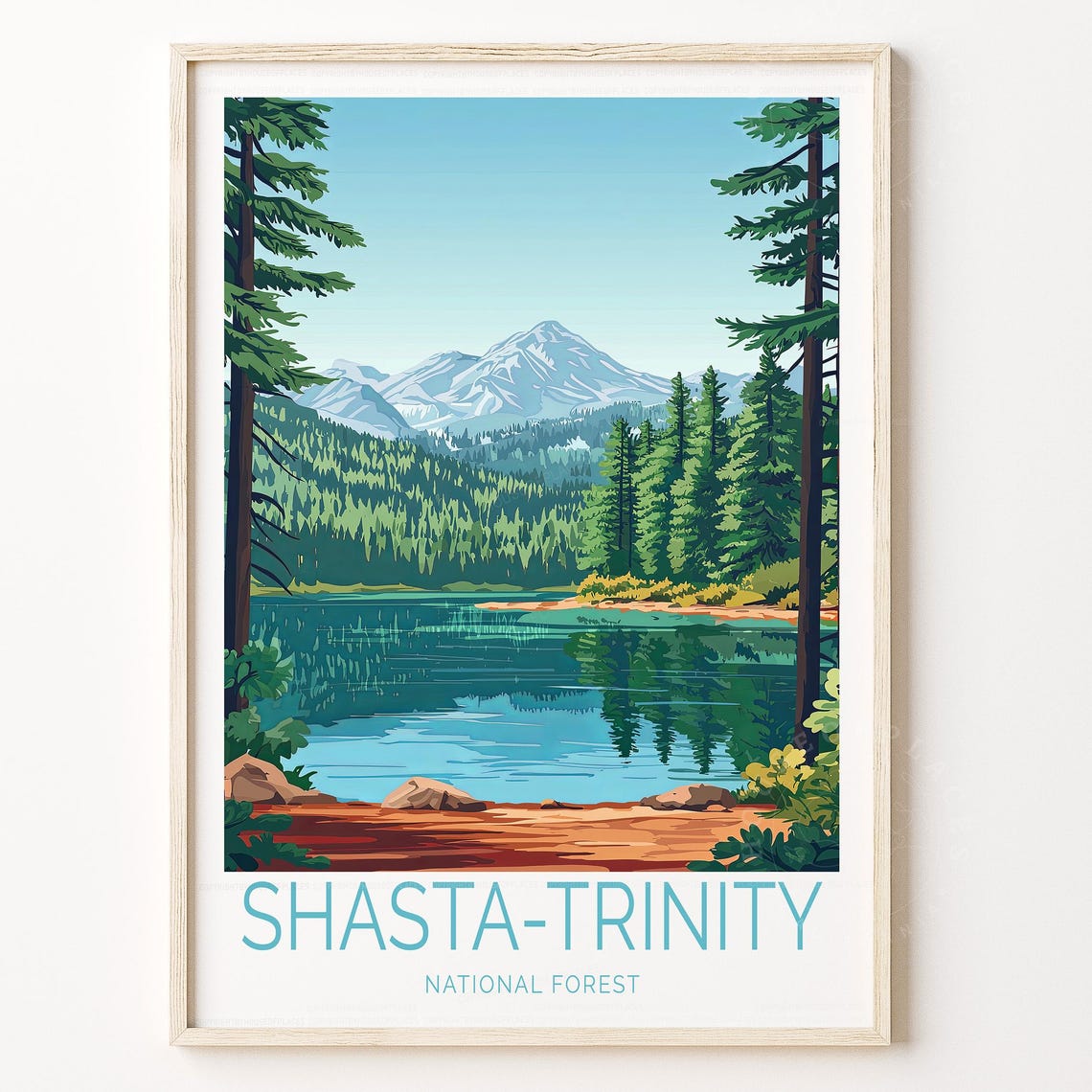 Shasta Trinity National Forest Pine Lake Mountain View Travel Poster
