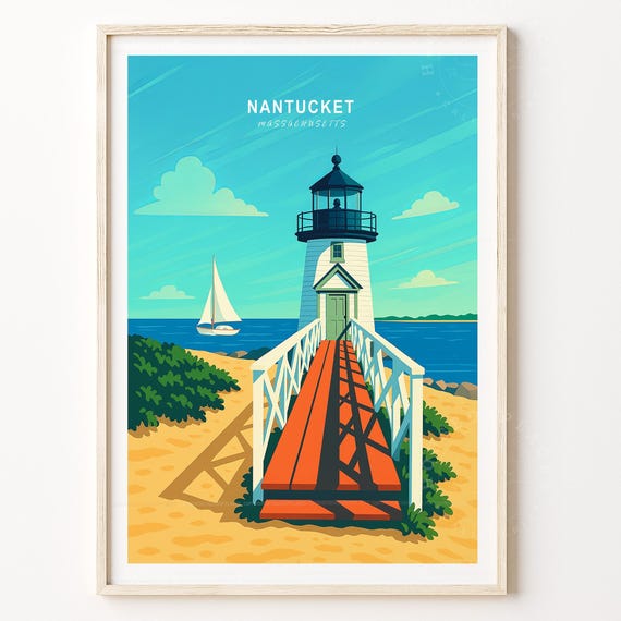 Beautiful Nantucket Massachusetts Lighthouse Beach Summer Print