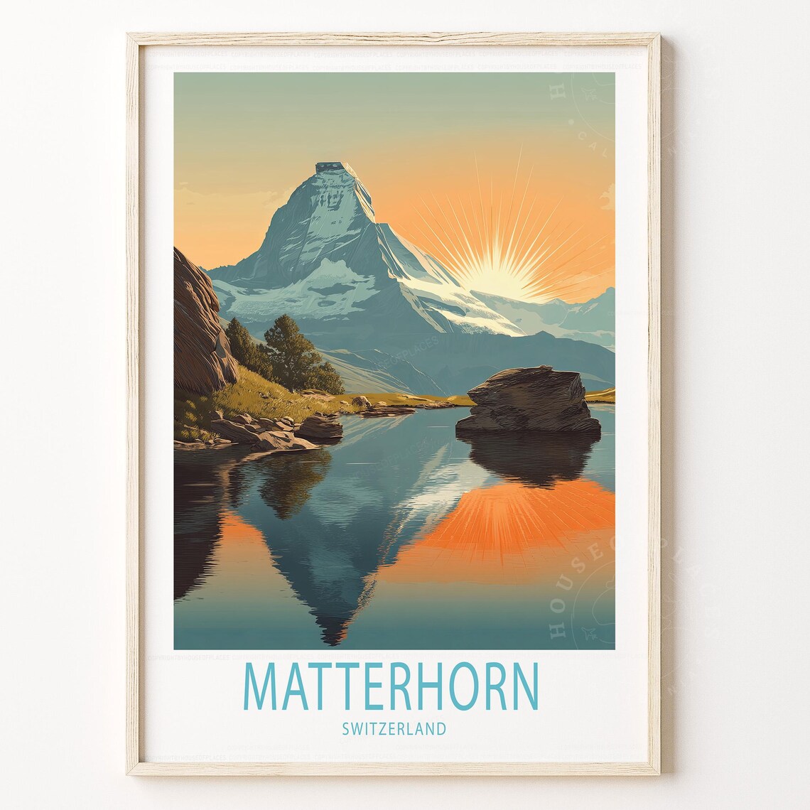 Matterhorn Switzerland Golden Sunrise Lake Reflection Travel Poster