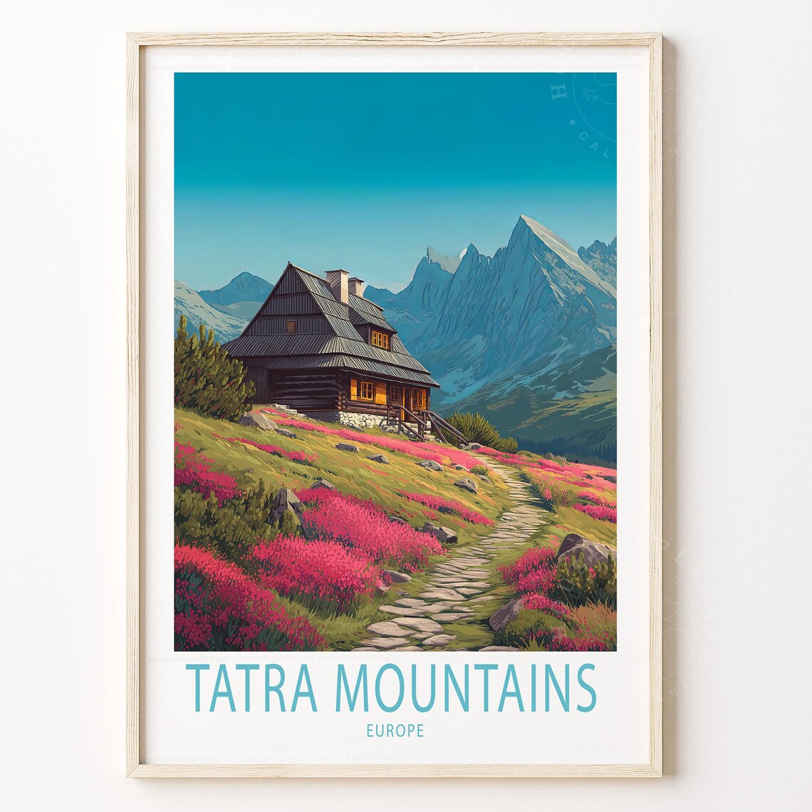 Tatra Mountains Europe Vintage Alpine Cabin Wildflower Travel Poster