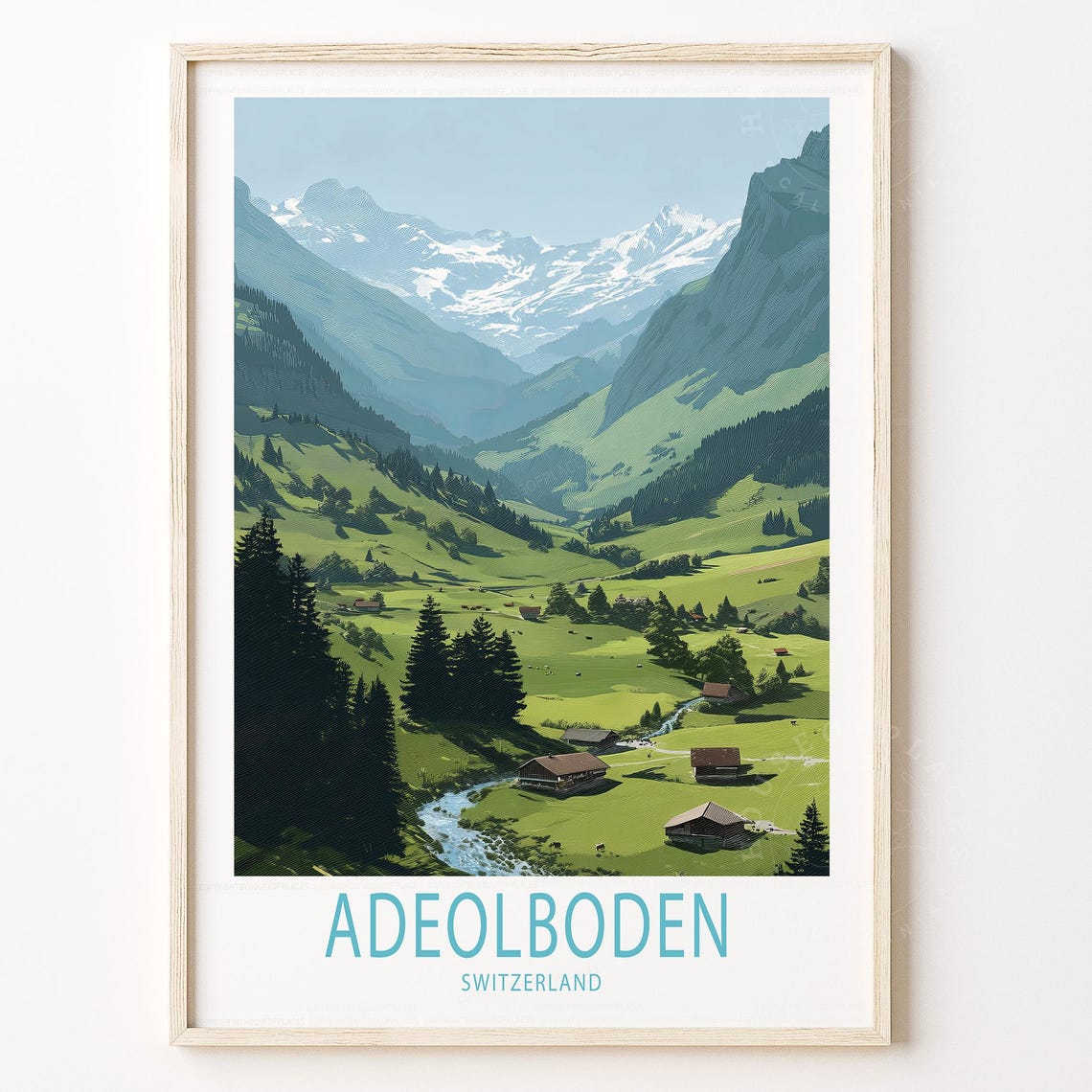 Adeolboden Switzerland Alpine Valley Green Meadows Mountain Poster
