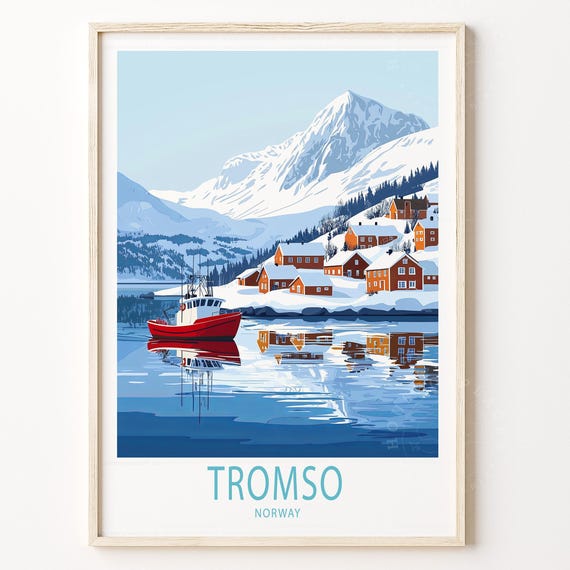 Tromso Norway Winter Poster Skiing Print Wall Art Personalised Travel Gifts House Warming