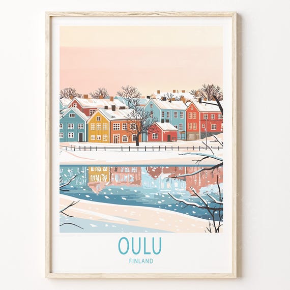 Oulu Finland Wall Art Print Ski Poster Winter Custom Travel Personalised Gifts
