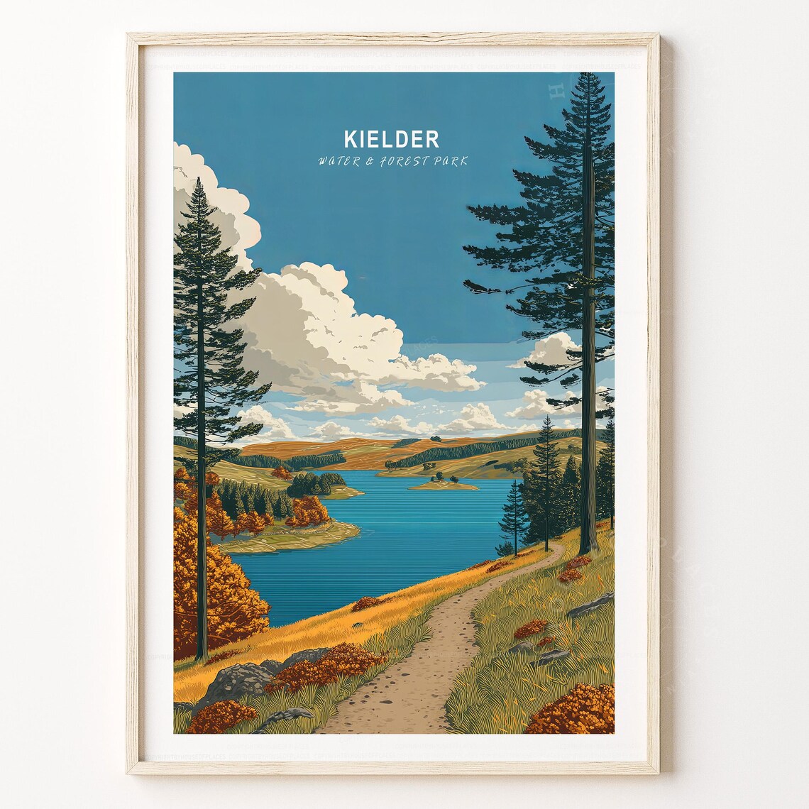 Kielder Water Forest Park Blue Lake Golden Trail Travel Poster