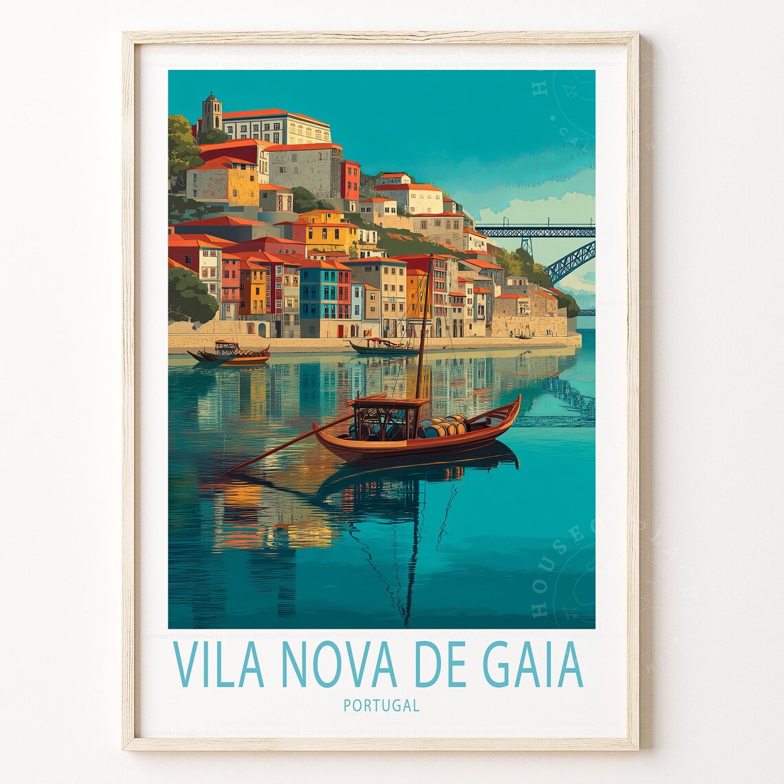 Vila Nova De Gaia Portugal Poster Douro River Rabelo Boat Art