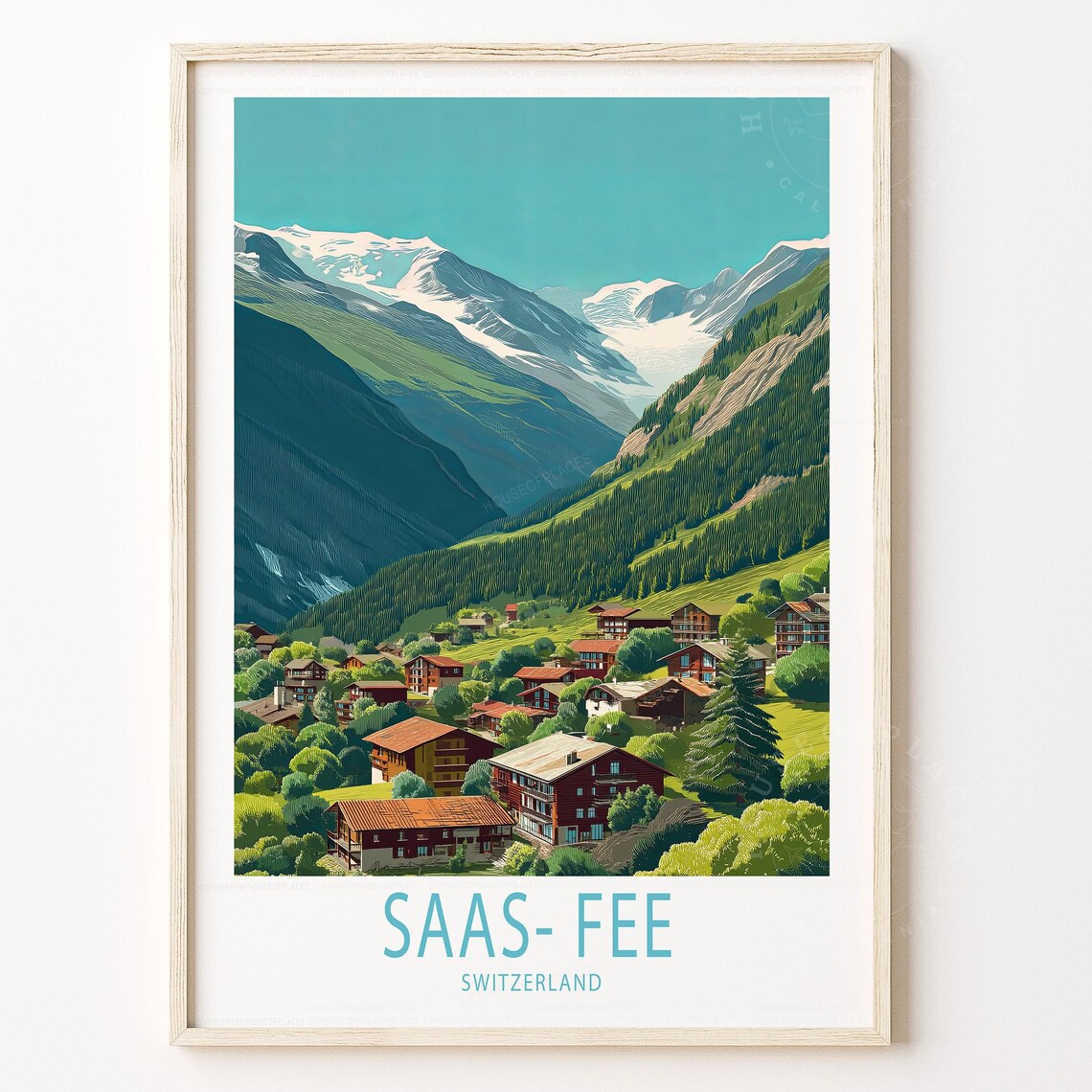 Saas Fee Switzerland Alpine Village Summer Mountain Travel Poster