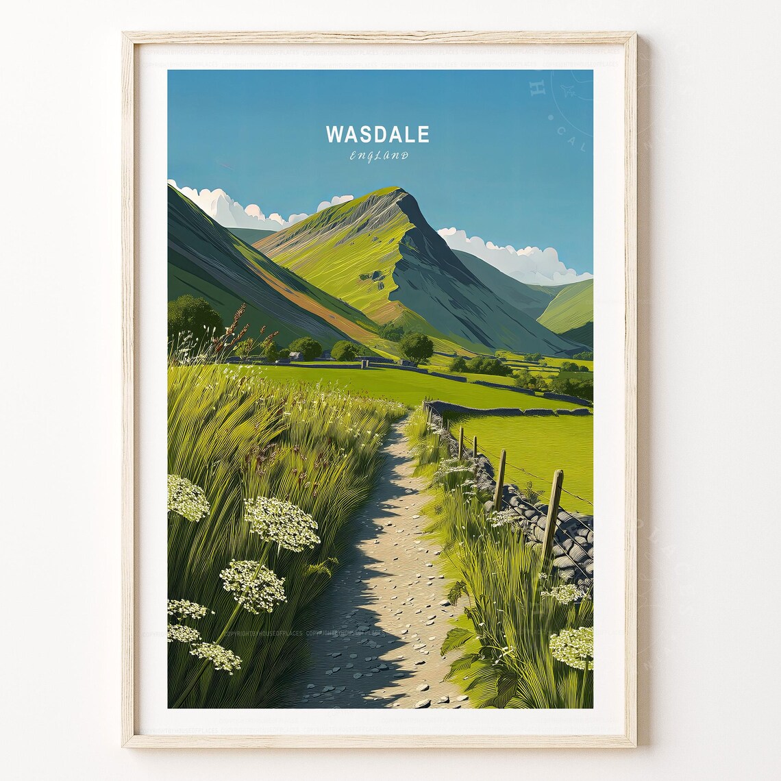 Wasdale England Fells Trail Meadow Vintage Scenic Travel Poster