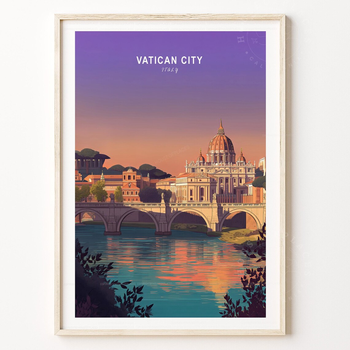 Vatican City Italy St Peters Dome Sunset Reflections Travel Poster