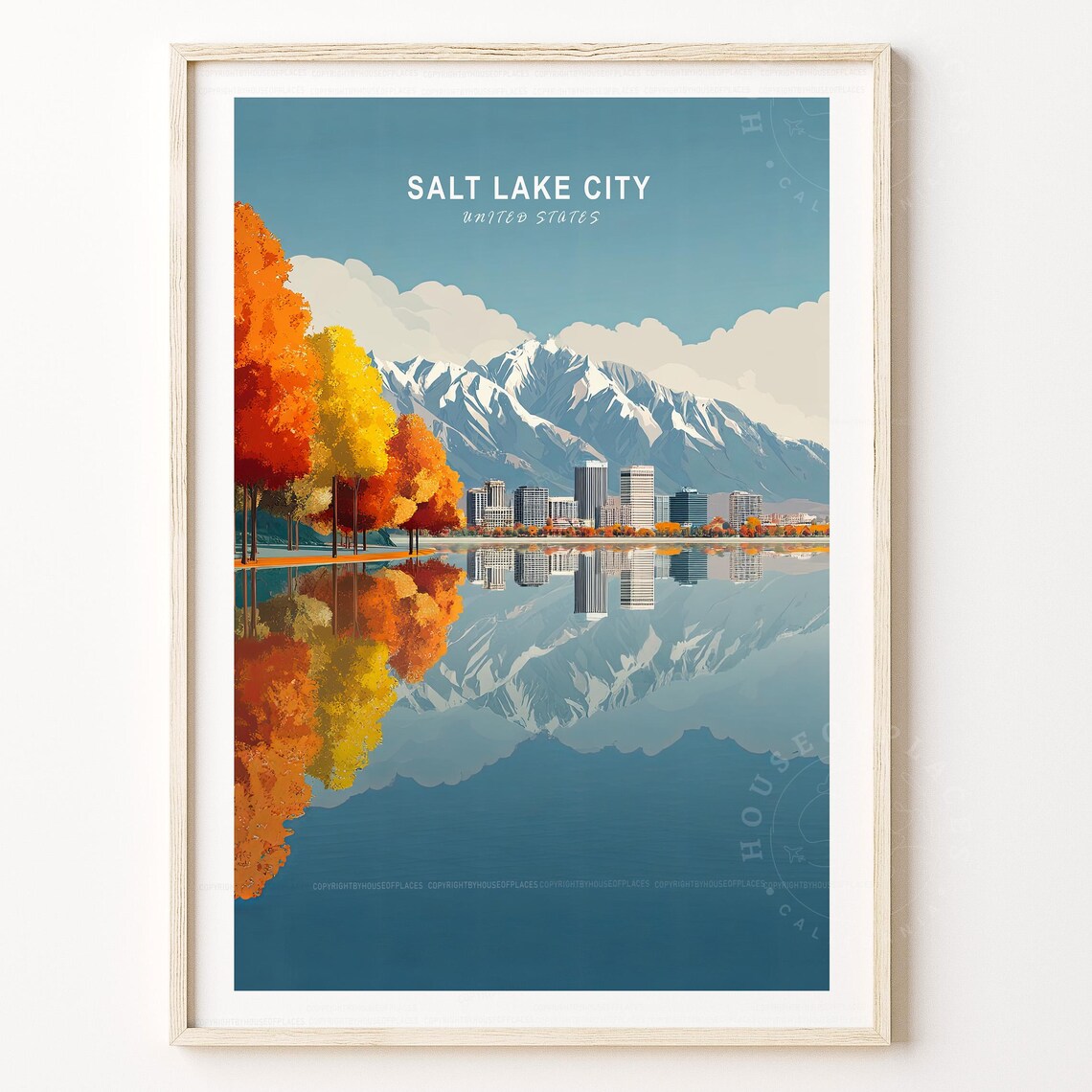 Salt Lake City United States Skyline Reflection Travel Poster