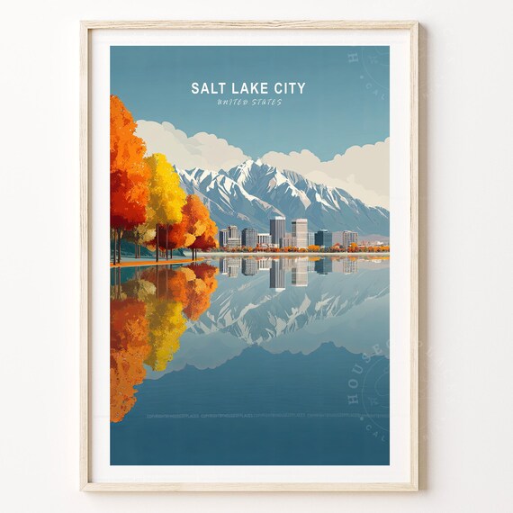 Salt Lake City United States Skyline Reflection Travel Poster