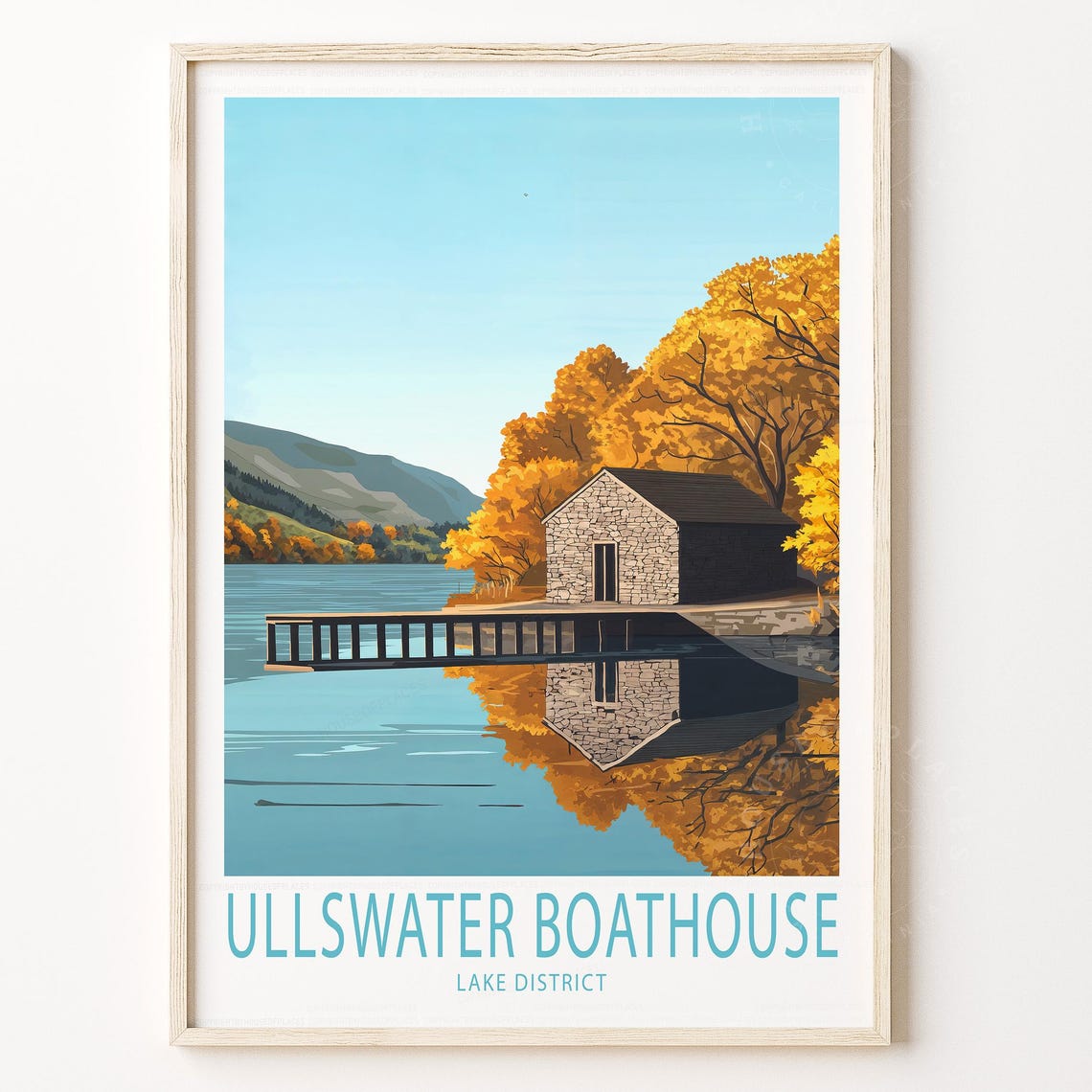 Ullswater Boathouse Lake District Autumn Reflection Travel Poster
